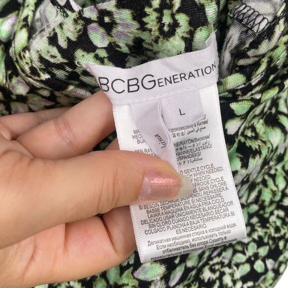 BCBGeneration Green Black Ditsy Floral Crossback Sundress SZ L - Picture 7 of 9